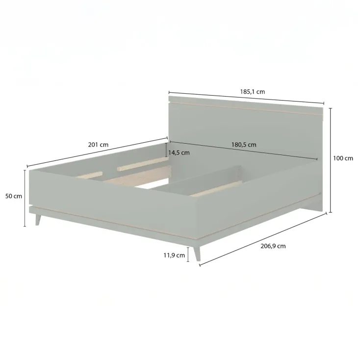Letto matrimoniale oversize contenitore 180x200 cm con rete verde salvia Yu