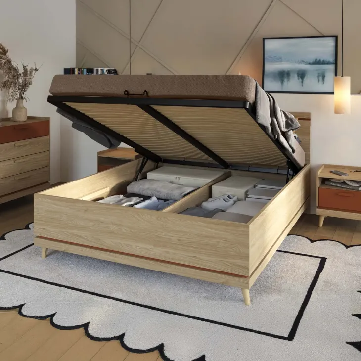 Letto matrimoniale oversize contenitore 180x200 cm con rete rovere Yu