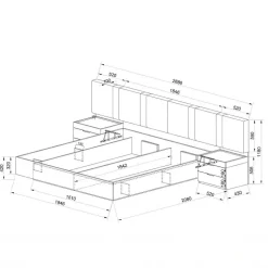 Letto matrimoniale oversize 180x200cm contenitore con comodini rovere scuro marrone Rebecca