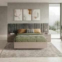 Letto matrimoniale oversize 180x200cm contenitore con comodini rovere scuro marrone Rebecca