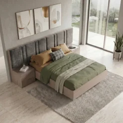 Letto matrimoniale oversize 180x200cm contenitore con comodini rovere scuro marrone Rebecca