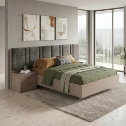 Letto matrimoniale oversize 180x200cm contenitore con comodini rovere scuro marrone Rebecca