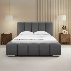 Letto matrimoniale oversize 180x200 cm con rete contenitore imbottito grigio scuro Cometa