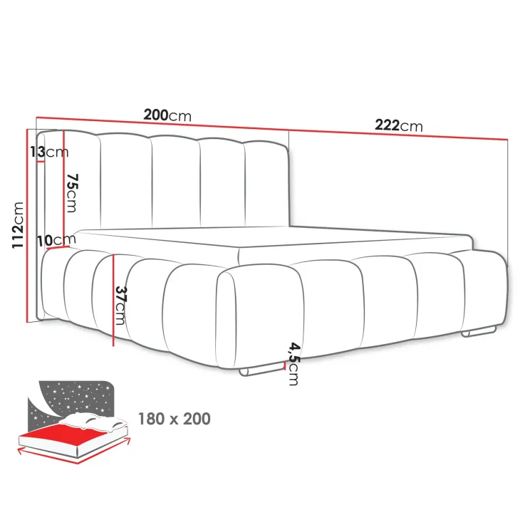 Letto matrimoniale oversize 180x200 cm con rete contenitore imbottito tessuto bouclé blu Cometa
