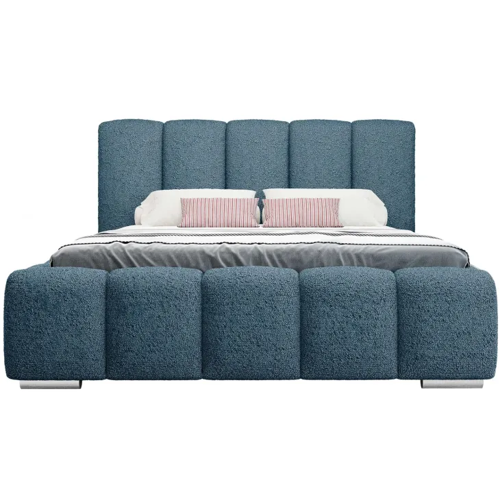 Letto matrimoniale oversize 180x200 cm con rete contenitore imbottito tessuto bouclé blu Cometa