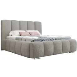 Letto matrimoniale oversize 180x200 cm con rete contenitore imbottito tessuto bouclé grigio chiaro Cometa