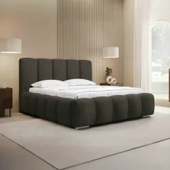Letto matrimoniale oversize 180x200 cm con rete contenitore imbottito tessuto bouclé nero Cometa