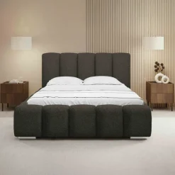 Letto matrimoniale oversize 180x200 cm con rete contenitore imbottito tessuto bouclé nero Cometa