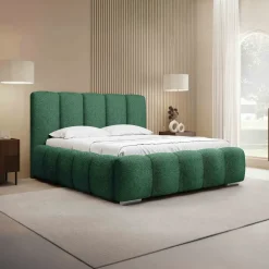 Letto matrimoniale oversize 180x200 cm con rete contenitore imbottito tessuto bouclé verde Cometa