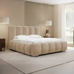 Letto matrimoniale oversize 180x200 cm con rete contenitore imbottito beige scuro Cometa