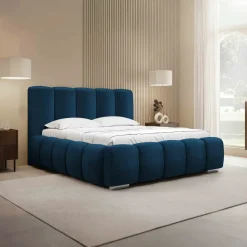 Letto matrimoniale oversize 180x200 cm con rete contenitore imbottito blu scuro Cometa