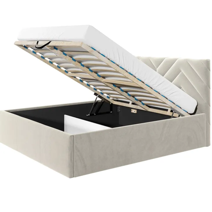 Letto matrimoniale oversize 180x200 cm con rete contenitore imbottito beige Polaris