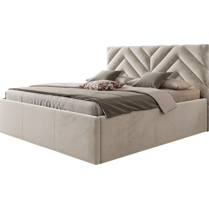 Letto matrimoniale oversize 180x200 cm con rete contenitore imbottito beige Polaris