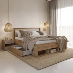 Letto matrimoniale oversize 180x200cm con cassettoni rovere tortora Lise