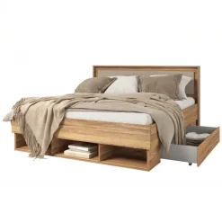 Letto matrimoniale oversize 180x200cm con cassettoni rovere tortora Lise
