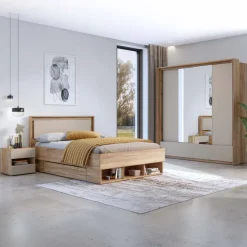 Letto matrimoniale oversize 180x200cm con cassettoni rovere tortora Lise