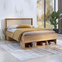Letto matrimoniale standard 160x200cm 3 vani a giorno rovere tortora Lise