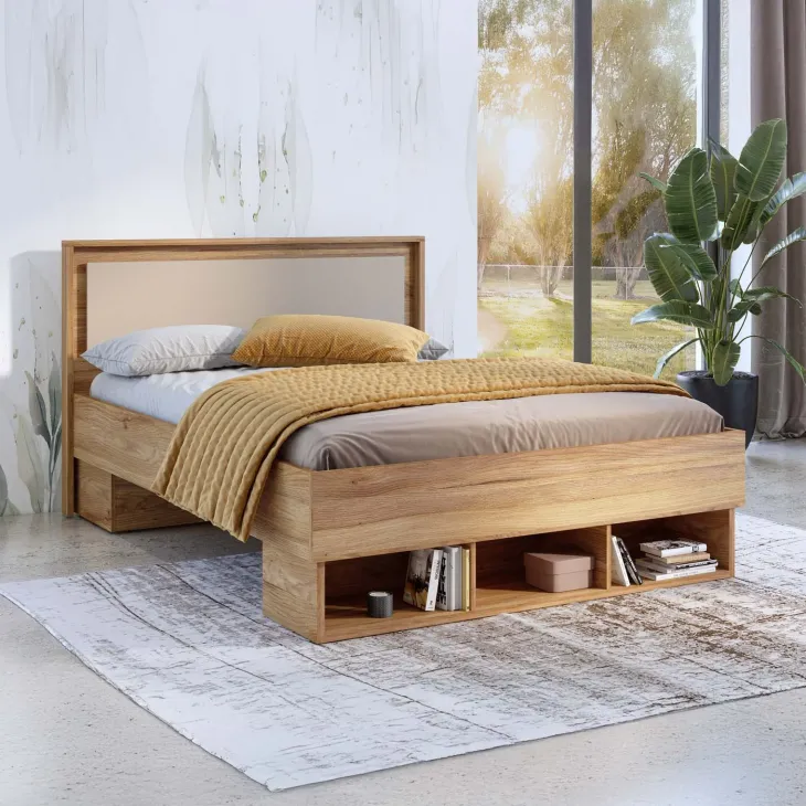Letto matrimoniale standard 160x200cm 3 vani a giorno rovere tortora Lise