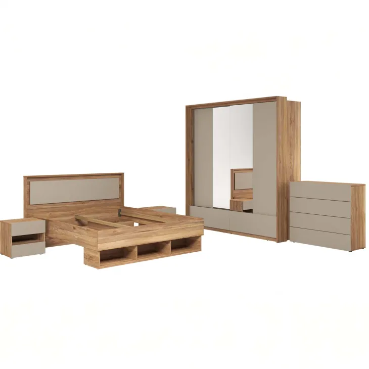 Letto matrimoniale standard 160x200cm 3 vani a giorno rovere tortora Lise