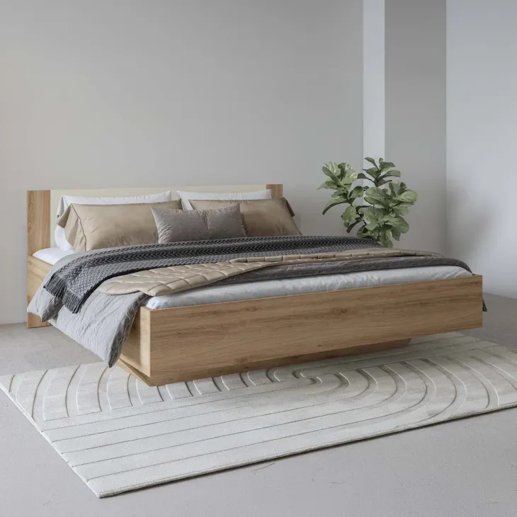 Letto matrimoniale standard 160x200cm contenitore con rete rovere beige Ama