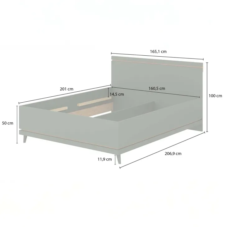 Letto matrimoniale standard contenitore 160x200 cm con rete verde salvia Yu