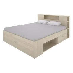 Letto matrimoniale 160x200cm con cassettoni e libreria rovere Nolito