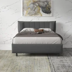 Letto matrimoniale 160x195cm con contenitore imbottito antracite Auden