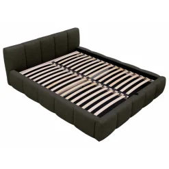 Letto matrimoniale 160x200cm con rete contenitore imbottito tessuto bouclé nero Aluna