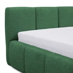 Letto matrimoniale 160x200cm con rete contenitore imbottito tessuto bouclé verde Aluna