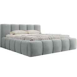 Letto matrimoniale 160x200cm con rete contenitore imbottito azzurro grigio Aluna
