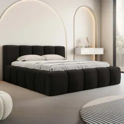 Letto matrimoniale 160x200cm con rete contenitore imbottito nero Aluna