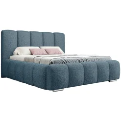 Letto matrimoniale 160x200 cm con rete contenitore imbottito tessuto bouclé blu Cometa
