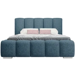 Letto matrimoniale 160x200 cm con rete contenitore imbottito tessuto bouclé blu Cometa