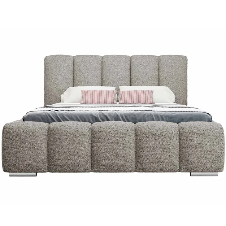 Letto matrimoniale 160x200 cm con rete contenitore imbottito tessuto bouclé grigio chiaro Cometa