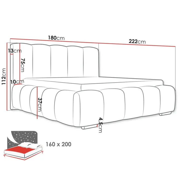 Letto matrimoniale 160x200 cm con rete contenitore imbottito tessuto bouclé verde Cometa