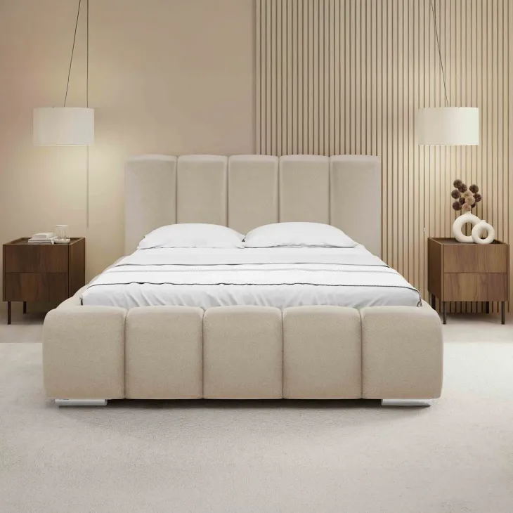Letto matrimoniale 160x200 cm con rete contenitore imbottito beige Cometa