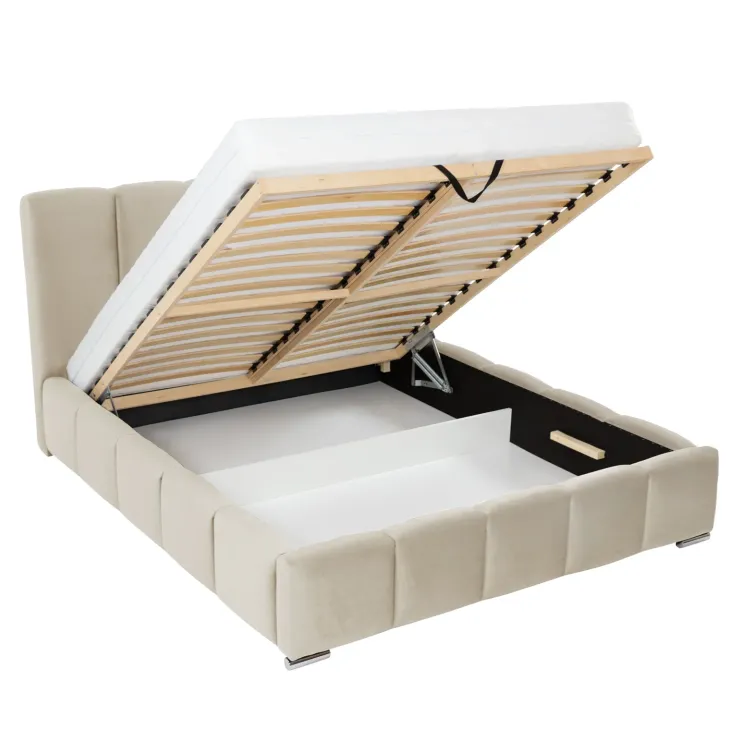 Letto matrimoniale 160x200 cm con rete contenitore imbottito beige Cometa