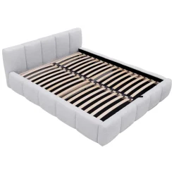 Letto matrimoniale 160x200cm con rete contenitore imbottito tessuto bouclé bianco Aluna