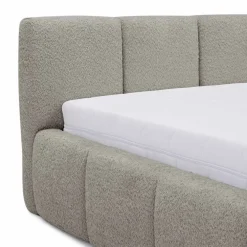 Letto matrimoniale 160x200cm con rete contenitore imbottito tessuto bouclé grigio Aluna