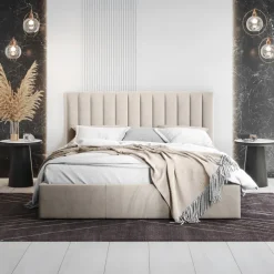 Letto matrimoniale 160x200 cm con rete contenitore imbottito beige Orione