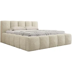 Letto matrimoniale 160x200cm con rete contenitore imbottito tessuto bouclé beige Aluna