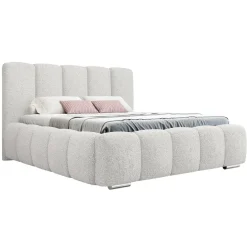 Letto matrimoniale 160x200 cm con rete contenitore imbottito tessuto bouclé bianco Cometa