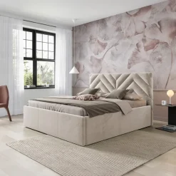 Letto matrimoniale 160x200 cm con rete contenitore imbottito beige Polaris