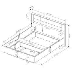 Letto matrimoniale 160x200cm contenitore testiera imbottita quercia nero Smooty