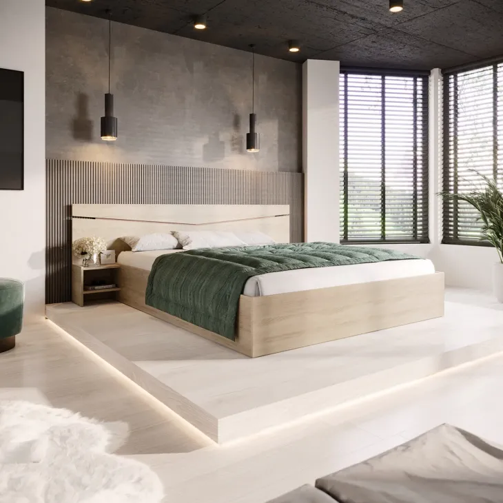 Letto matrimoniale 160x200cm contenitore con comodini rovere sonoma Camilla Gihome®
