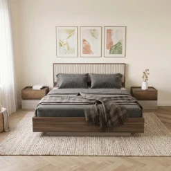 Letto matrimoniale 160x200cm contenitore con comodini tortora noce Raymonda