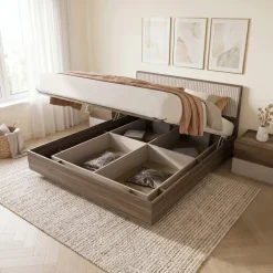 Letto matrimoniale 160x200cm contenitore con comodini tortora noce Raymonda