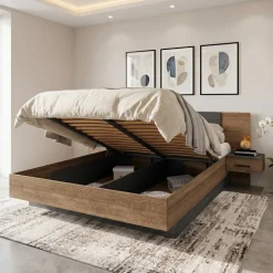 Letto matrimoniale 160x200 cm contenitore con comodini rovere scuro nero frassinato Loly