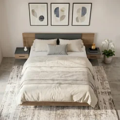 Letto matrimoniale 160x200 cm contenitore con comodini rovere scuro nero frassinato Loly