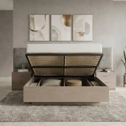 Letto matrimoniale 160x200cm contenitore con comodini rovere scuro marrone Rebecca